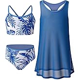 blibean Tween Girls Swimsuits 3 Piece Bikini Sets with Cover Up Bathing Suit Size 6-15 Years