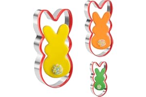 Crethinkaty 3 Pieces Bunny Cookie Cutter Set for Baking Easter Rabbit Shape with Soft PVC Edge Cookie/Pastry/Biscuit Cutter f
