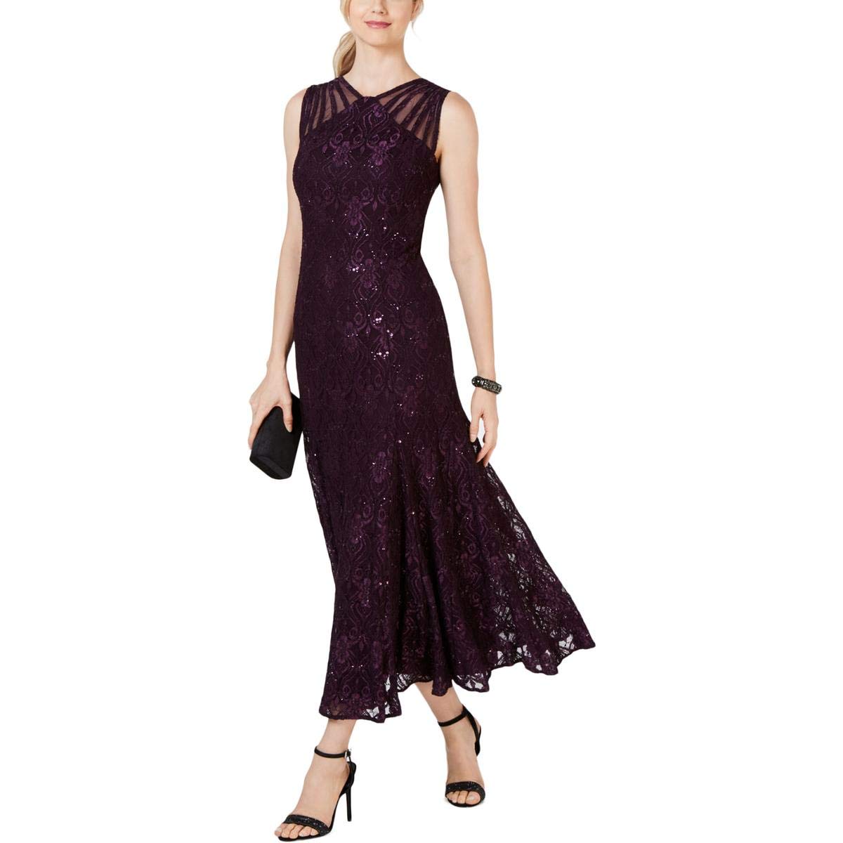 R&M Richards Womens Lace Sequined Cocktail Dress Purple 6
