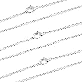 Wholesale 12 PCS Silver Plated Solid Brass Fine Flat Cable Chains Bulk for Jewelry Making 18-30 inches (24 Inch(2MM))