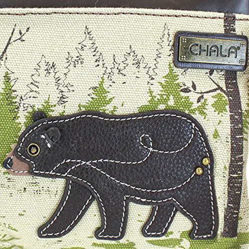 Chala Mini Crossbody Handbag, Multi Zipper, Canvas, Pu Leather, Small Shoulder Purse Adjustable Strap - Safari Bear - Sand