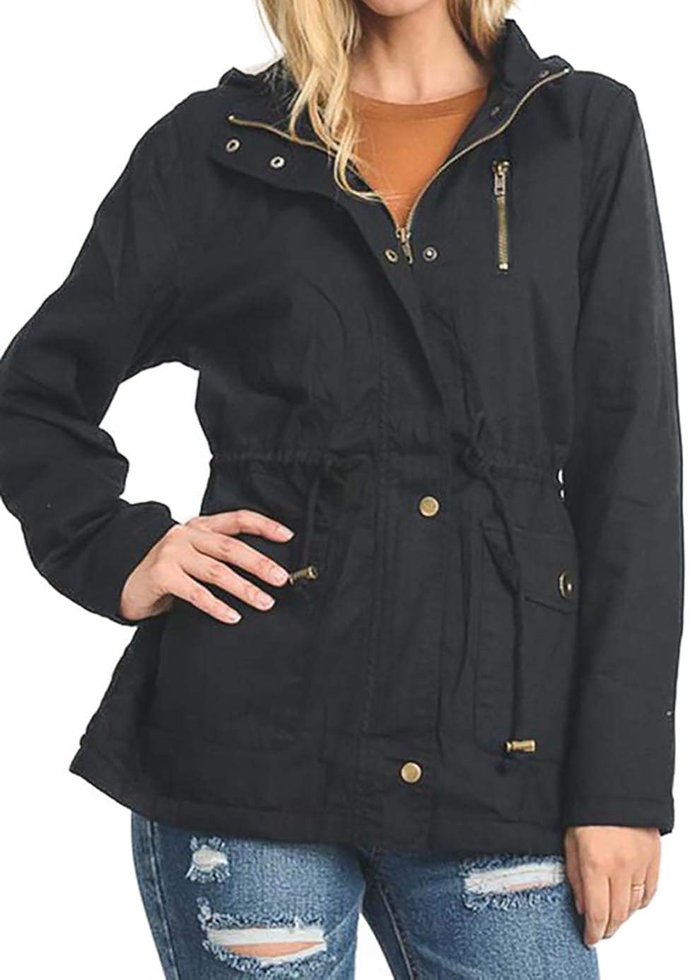 black hooded anorak jacket