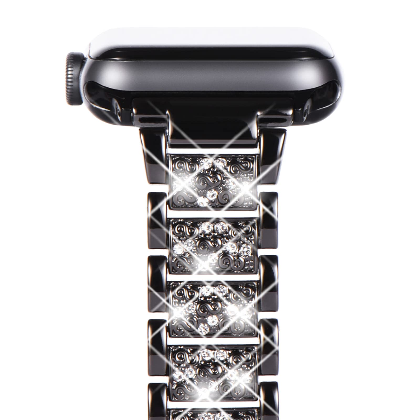 NewWays Compatible with Apple Watch Strap 38mm 40mm 41mm 42mm(Series 11/10),Women Sparkling Bling Stainless Steel Link Bracelet Replacement Band for iwatch Series 11/10/9/8/7/6/5/4/3/2/1/SE,Black