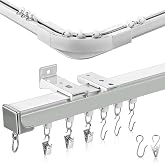 Juexica 3ft-9.8ft / 3 Meter Curtain Track, 90&deg; Corner, Ceiling/Wall Mount | Aluminum L-shaped Corner Curtain Rod with Hardware, Adjustable Designed for Room Dividers, Bay Windows and Privacy Curtains