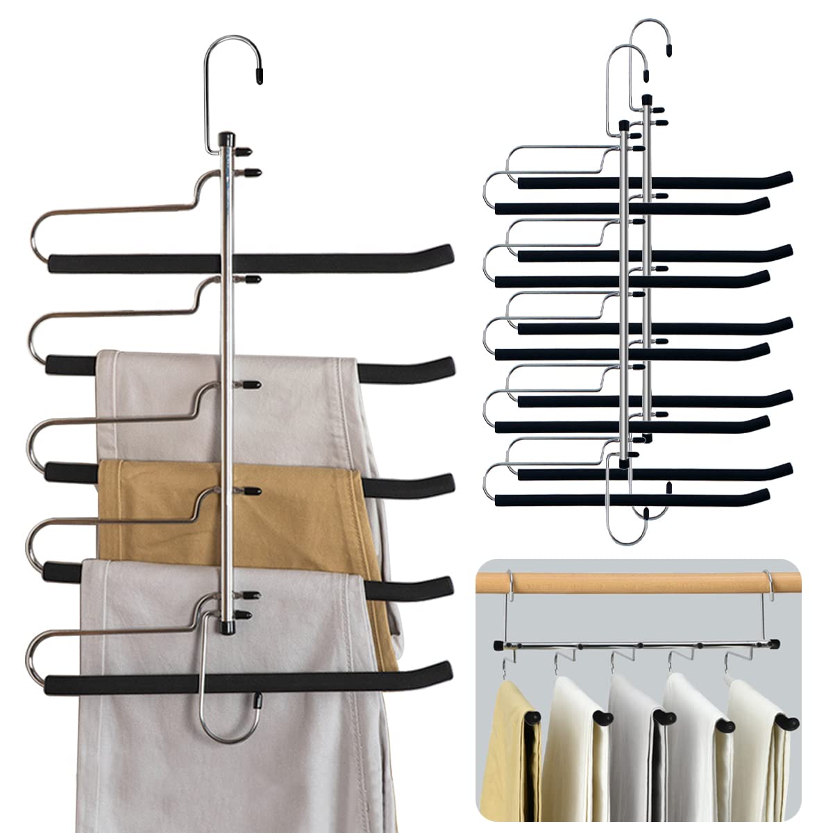Photo 1 of 3 Pack Pants Hangers Space Saving Heavy Duty Magic Slacks Jeans Trouser Hanger, Non-Slip Foam Padded 5 Layers, Multi-Purpose Premium Metal Closet Organizer for Leggings
