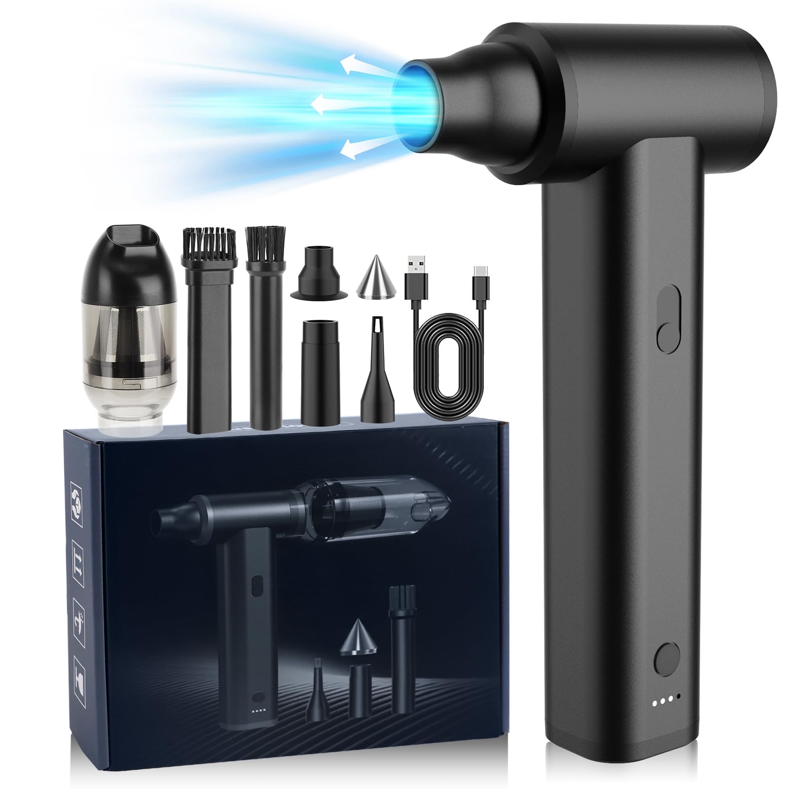 ddLUCK Compressed Air Duster, Electric Air Blower Cleaner for PC Keyboard, True 130000RPM All Metal Mini Air Blaster, 8000mAh Rechargeable Reusable Car Jet Dryer for Laptop Pet Hair, Replaces Air Can