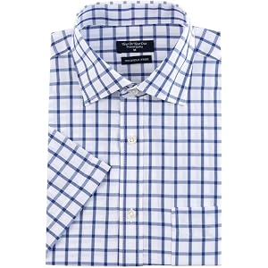 Year In Year Out Men's Dress Shirt Short Sleeve Wrinkle Free Regular Fit Business Casual Shirts Easy Care Cotton Blend Shirt
