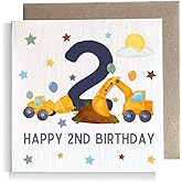 Second Ave 2nd Birthday Age 2 Children's Kids Baby Digger Square Card For Boy or Girl Birthday