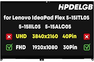 HPDELGB Screen Replacement for Lenovo IdeaPad Flex 5-15ITL05 5-15IIL05 5-15ALC05 Series 81X3 82HT 81X30 5D10S39643 5D10T77944 LCD Touch Screen Digitizer Assembly Bezel with Board FHD 1920x1080-30Pin