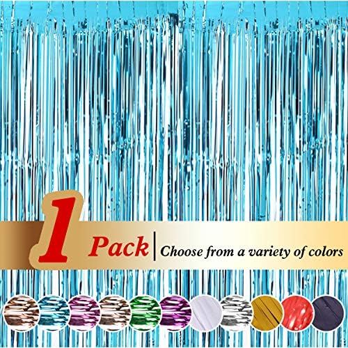 Ariceleo Blue Foil Tinsel Curtains, 1 Pack 3ft X 8ft Metallic Fringe Curtains Shimmer Photo Booth Backdrop Curtain for Birthday Wedding Party Christmas Decorations (Blue)