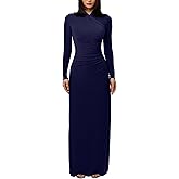 Aprilake Women's Long Sleeve Bodycon Ruched Elegant Warp V Neck Long Evening Formal Dress