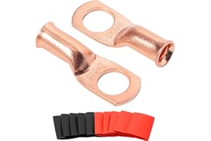 SVAAR 10pcs 6 Gauge Copper lugs 6 AWG-3/8 Ring Terminals Heavy Duty Wire Lugs,Battery Cable Ends,6 Guage Lugs/Terminals,Battery Terminal Connectors, 10PCS 6 Gauge Lugs + 10PCS 3:1 Heat Shrinks