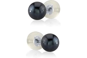THE PEARL SOURCE Black Japanese Akoya Real Pearl Earrings for Women - 14k Gold Stud Earrings | Hypoallergenic Earrings with Genuine Cultured Pearls