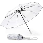 G4Free 42.5 Inch Compact Clear Umbrella, Small Travel Umbrella for Rain | Transparent Canopy with Fashionable Reflective Strip, Auto Open, One person Use, Ideal for Wedding, Graduation, Prom