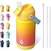 BJPKPK Insulated Water Bottle with Straw Lid, 12oz Thermo Water Bottles with Soft Nozzle, Flex Handle & Non-slip Boot, BPA Free Leak Proof Stainless Steel Metal Thermo, Tumblers, Cups,Rainbow