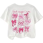 SOLY HUX Girl's Cute Bow Graphic T Shirts Short Sleeve Crew Neck Loose Fit Summer Casual Tee Tops