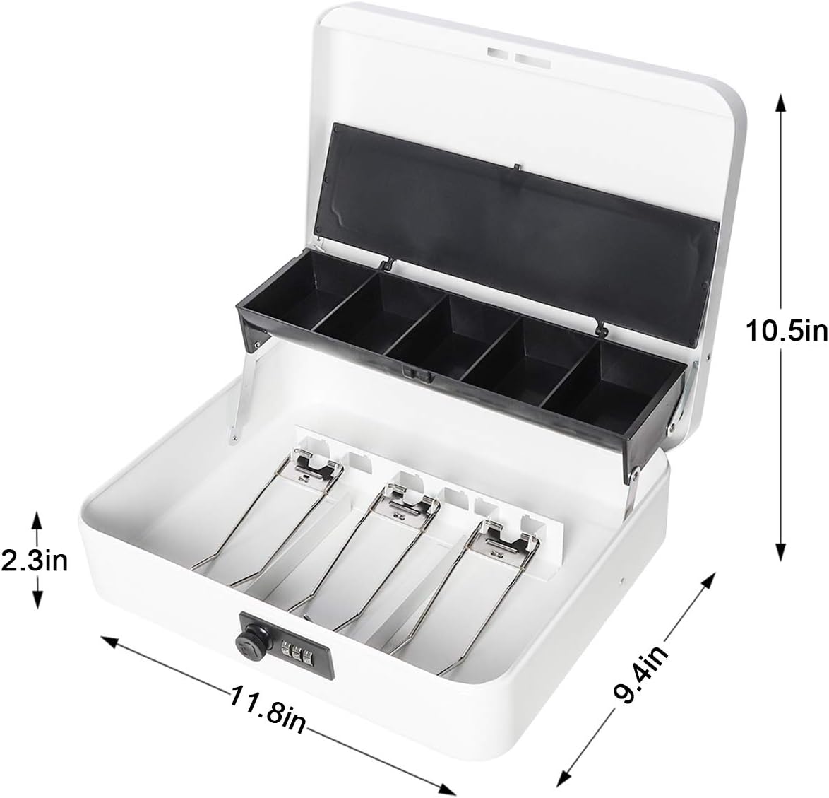 Parrency Locking Large Metal Cash Box with Money Tray, Money Box with ...