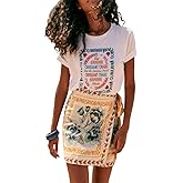 Talakeno Womens Summer Floral Wrap Short Skirt Tie Side High Waist A Line Beach Vacation Boho Mini Skirt