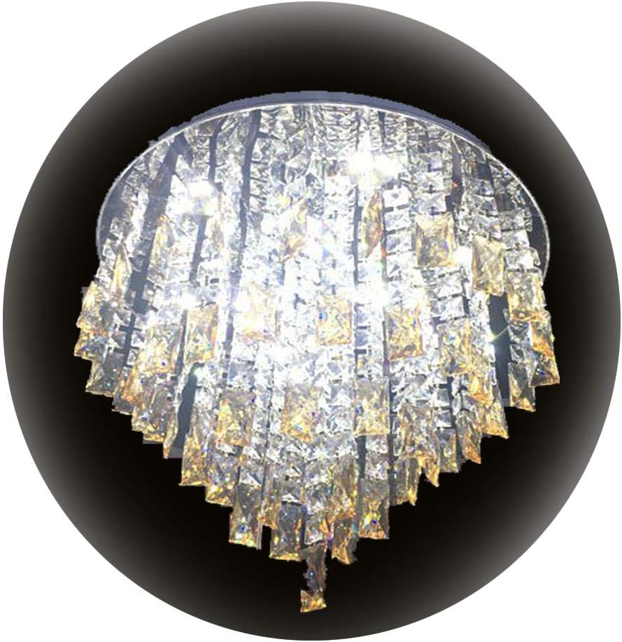 Upgrade!Ceiling Crystal Lights19.5" Round Clear Square Crystal with Bluetooth MP3 Remote Control Double LED Color Flushmount Simple Design Classic Style for Bedroom Living Room Lighting [Energy Class A++]