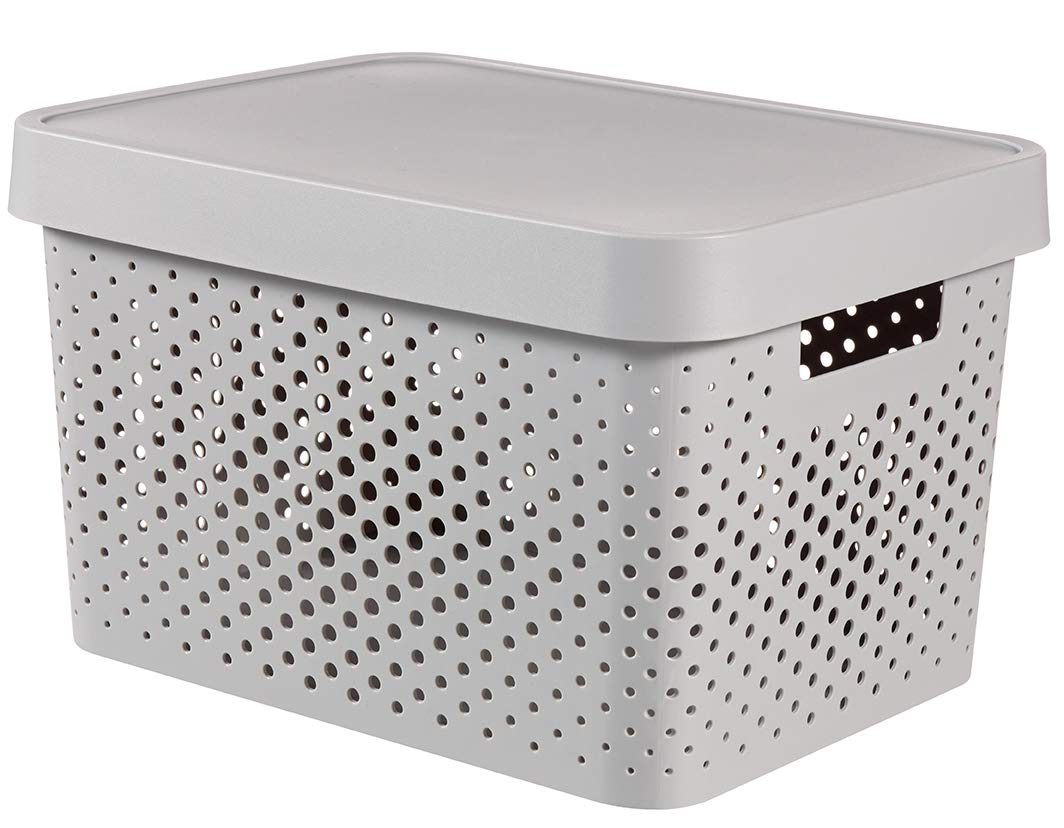 Curver 04742-099-00 Infinity Points Plastic Storage Box with Lid, Light Grey, 36.3 x 27 x 22 cm, 17 L