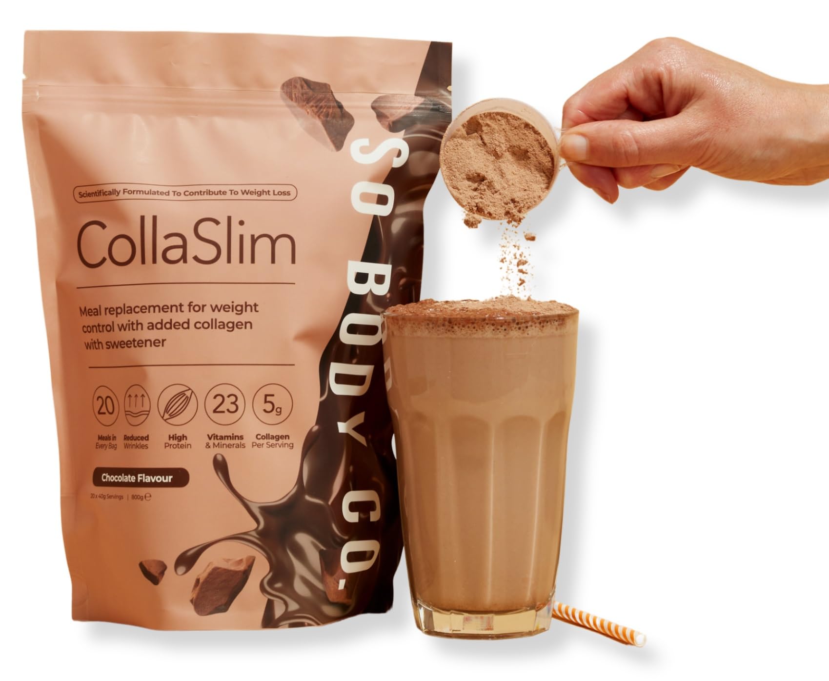 CollaSlim - Chocolate Meal Replacement Shake - 20 Servings - High Protein Diet Shake with Extra Collagen, Vitamins & Minerals - Balanced Nutrition for Weight Management