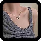 Erimberate Vintage Love Heart Choker Necklace Silver Hollow Heart Pendant Necklace Bohemian Collar Chain Necklace Silver Thin Round Snake Chain Necklace Jewelry for Women