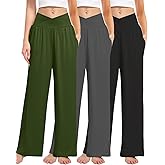 Kivdol 3 Pack Women's Wide Leg Pants Crossover with Pockets High Waist Loose Sweatpants Casual Lounge Yoga Workout Palazzo