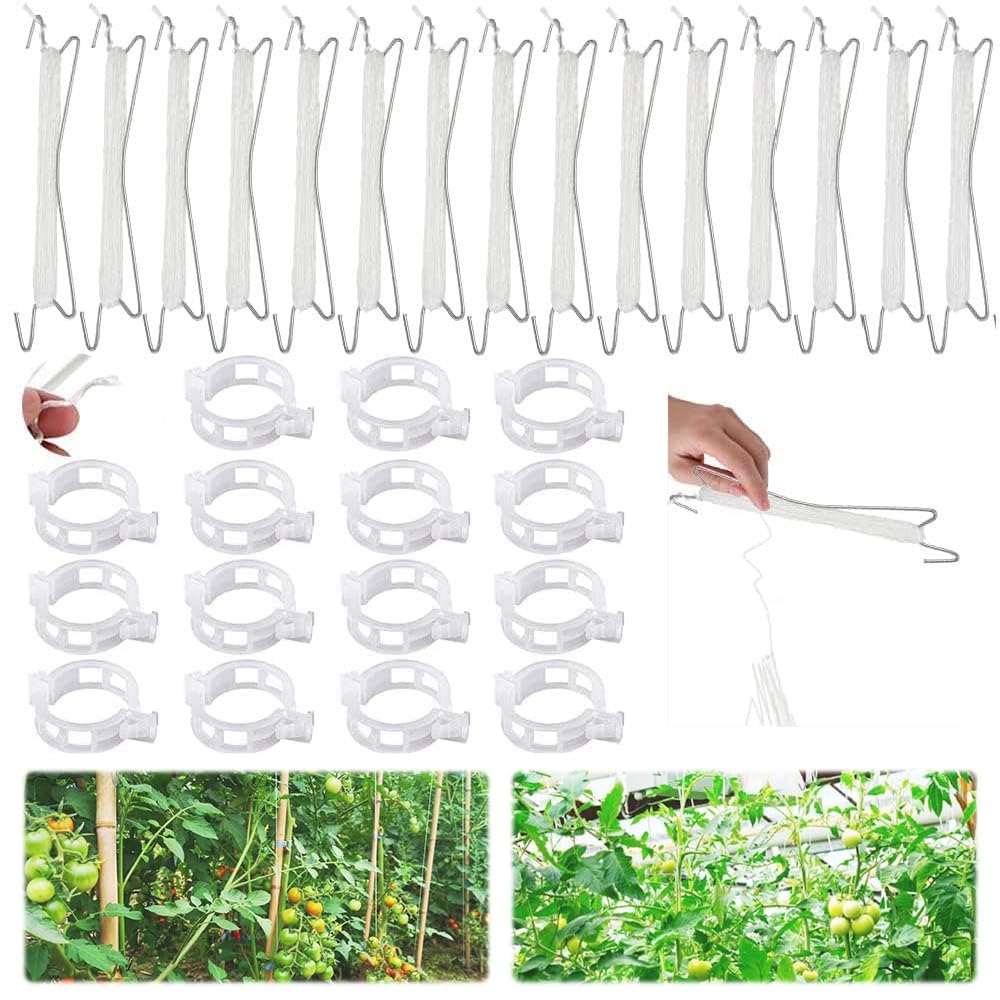 MEISHANG Tomato Hooks with Cord, 15 Pieces Tomato Hooks with 15 Practical Plant Support Clip, Tomato Hooks, Vegetable Hooks, Tomato Hooks, Metal Tomato Hooks, Set for Hanging Tomatoes and Cucumbers