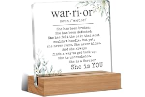 WEZADUK Inspirational Cancer Survivor Gifts for Women Mom, Breast Cancer Gifts for Woman, Warrior is You Home Decorative Signs Plaque for Desk