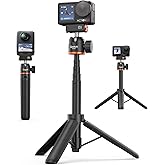 21.4" Osmo Action Selfie Stick Tripod for DJI Action 5 Pro/4/3, Osmo Nano/360, 2-in-1 Extendable Handle with Mini Extension Rod & 360° Ball Head, Travel Vlogging Stand/Accessories for Video Recording