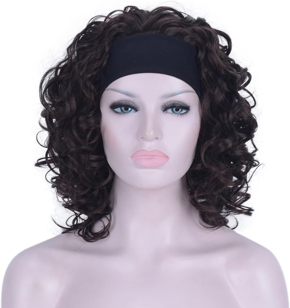 Lydell 12 inch Medium Super Curly Wigs Chestnut Brown Synthetic Headband Wigs (Chestnut Brown), #6, 12 Inch (Pack of 1)