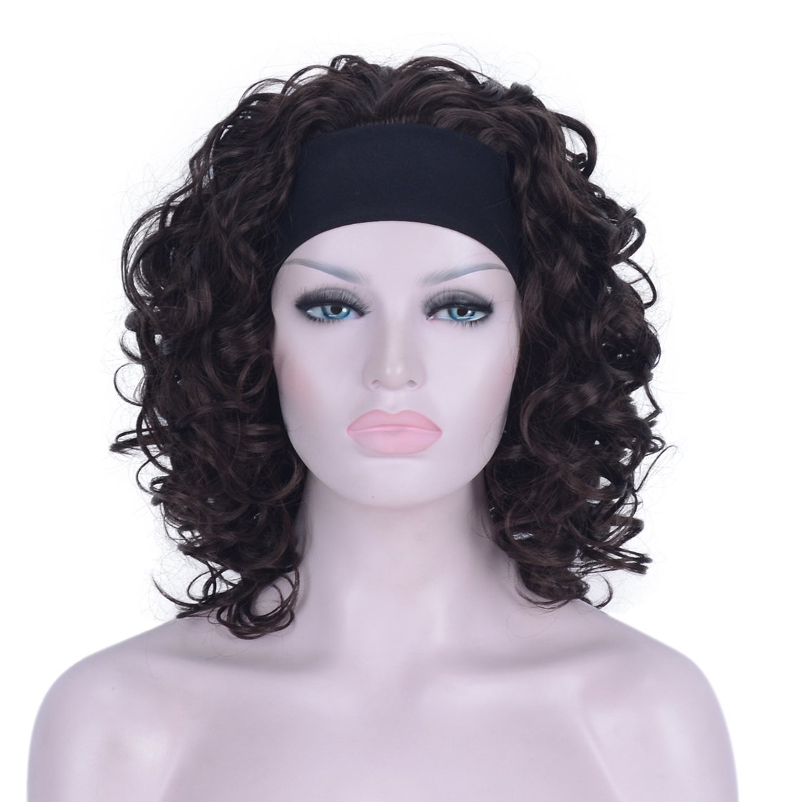 Lydell 12 inch Medium Super Curly Wigs Chestnut Brown Synthetic Headband Wigs (Chestnut Brown) โ image 1