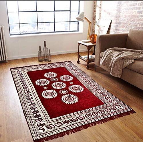 SANSEZZ Zeometric Ethnic Velvet Touch Abstract Chenille Carpet (5Feet X 7Feet) Multi