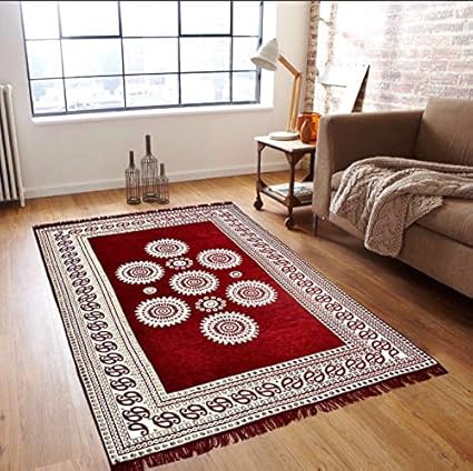 STOP N SHOPP Zeometric Ethnic Velvet Touch Abstract Chenille Carpet (5Feet X 7Feet) Multi