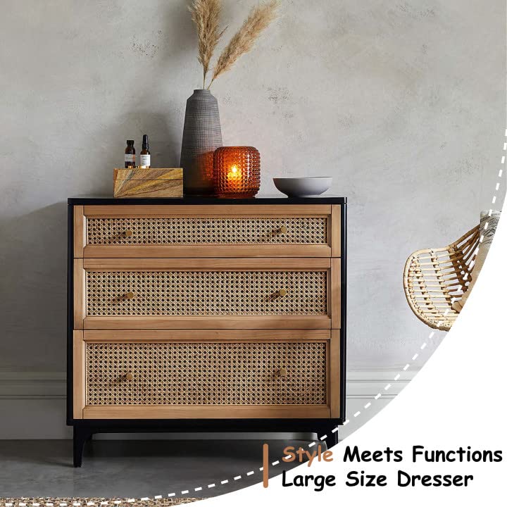 COZAYH FullyAssembled 3Drawer Woven Cane Front Accent Dresser with