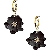 Chanaiqw Boho Metal Poppy Flower Dangle Earrings Matte Painted Bohemian Floral Drop Earrings for Women Tiered Petal Statement Jewelry
