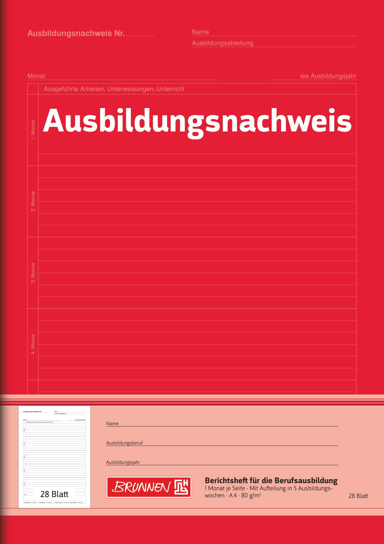 Brunnen 1042574 Note Pad Training Certificate A4 Lined 28 Red