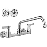 Airuida Wall Mount Commercial Kitchen Faucet,8 Inch Swivel Spout,8 Inch Center Utility Sink Faucet with Dual Handles,Solid Brass 360° Swivel Spout,Commercial Sink Faucet for Kitchen Laundry,Chrome