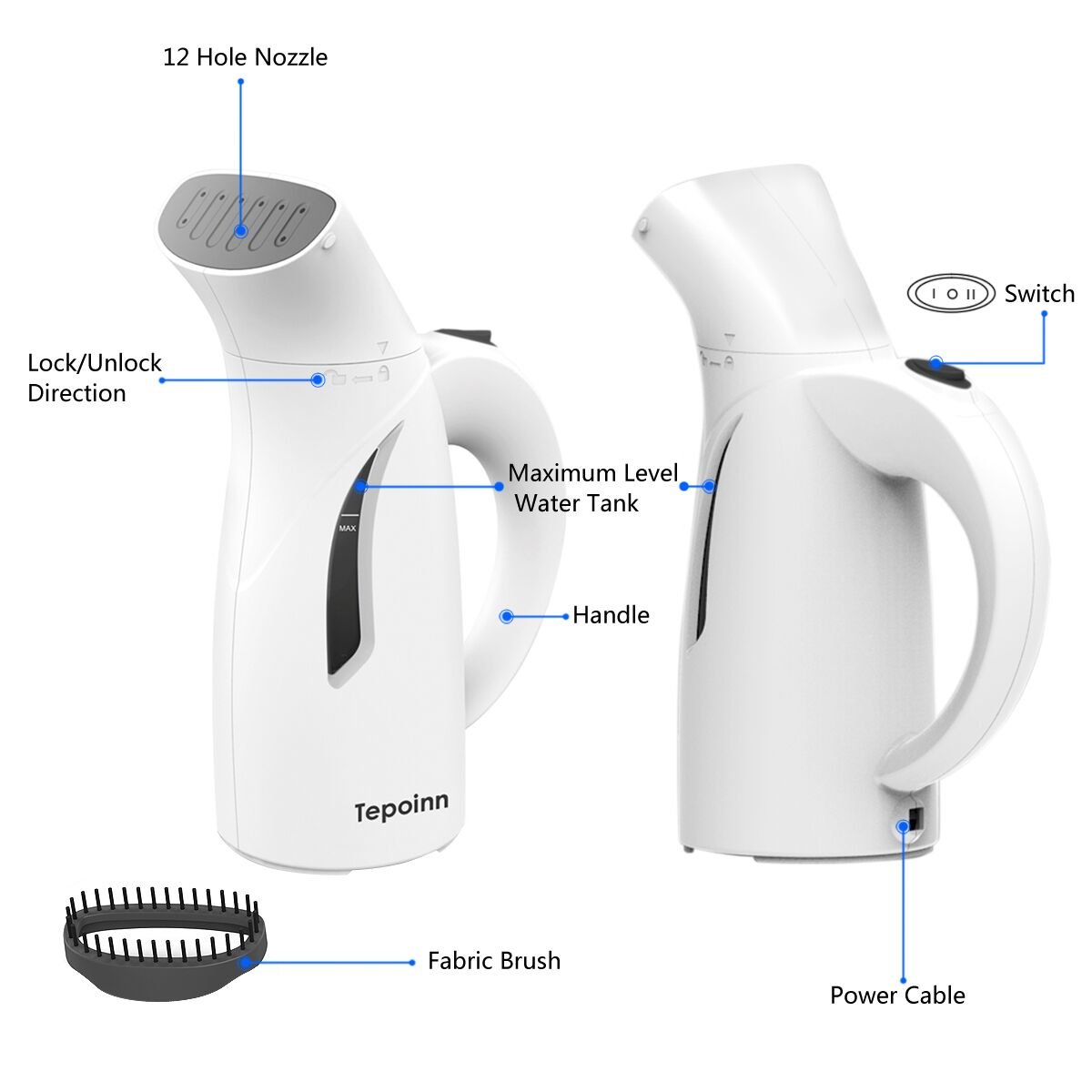 Tepoinn Clothes Steamer for Travel Garment Steamer Portable Fabric Steamer(two gear)