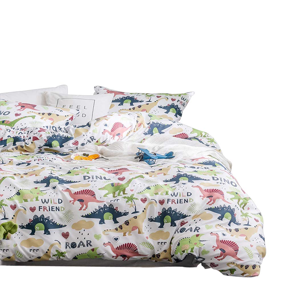 Loussiesd Dinosaur Duvet Cover Set King Size Cute Wild Animals Print Bedding Set Decorative Microfiber Polyester Quilt Cover with 2 Pillow Shams, Colorful 3 Pieces, Soft, Lightweight, Zipper — image 1