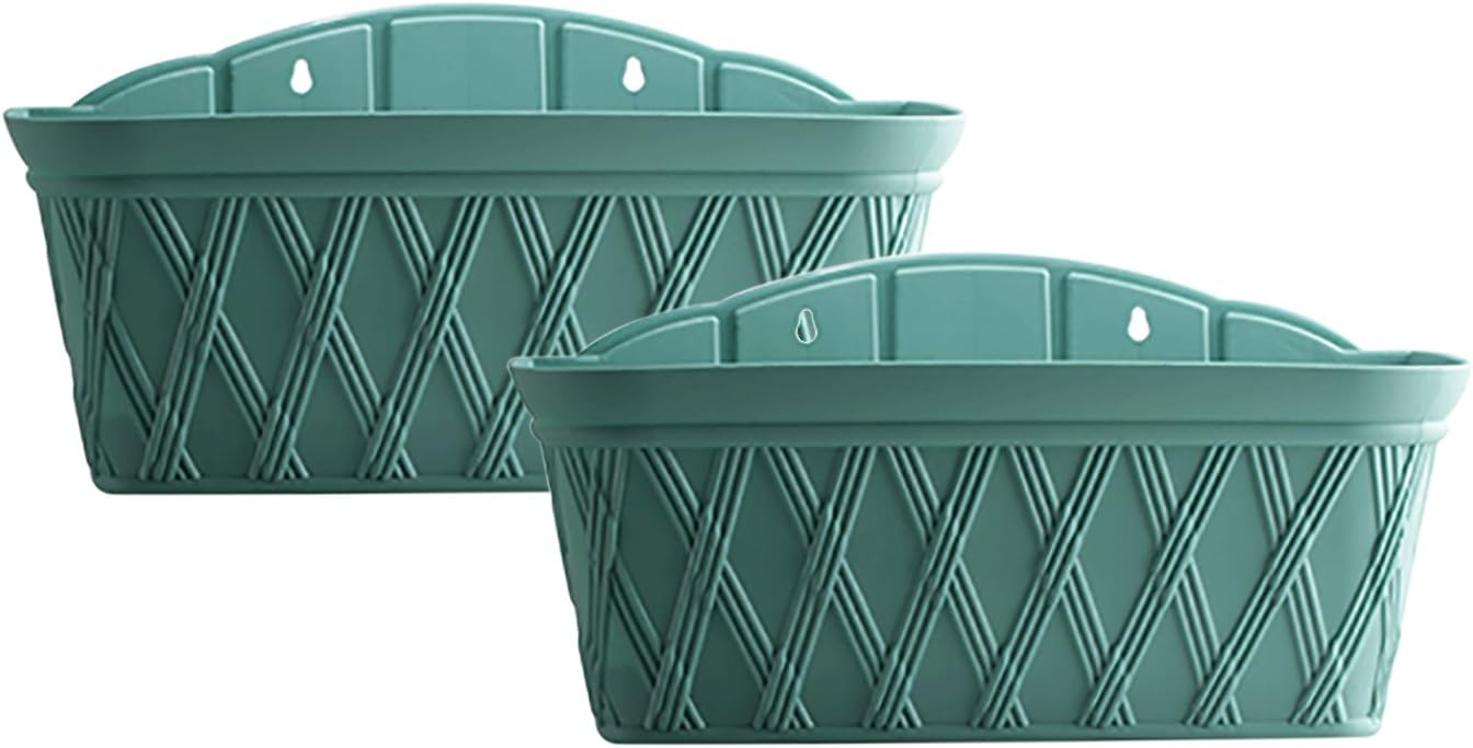 Mr.Garden 17 Inch Garden Planter Rectangular Plastic Planter Self-Watering Wall-Mounted, Green, 2Pack