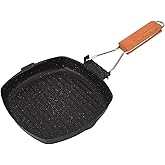 Tomotato Grill Pan with Folding Handle, Square Nonstick Frying Pan Steak Special Pan for Stove Top, Induction (20 * 20cm)