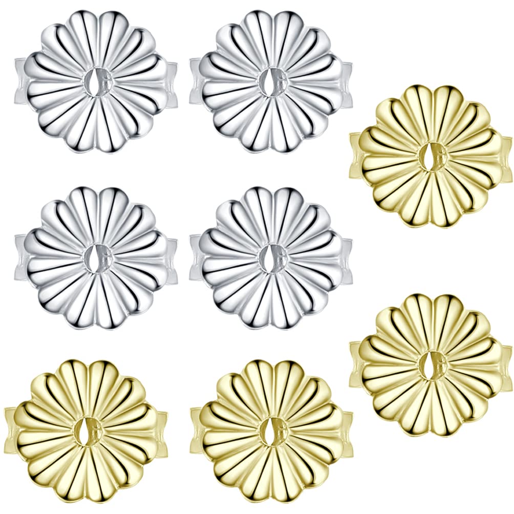 4 Pairs 925 Sterling Silver Magic Earring Lifters Hypoallergenic Earring Backs Replacement Earring Backs for Locking Ear Backs Women's Pierced Earrings Safety Lock White and Gold,6.5 * 5.5mm