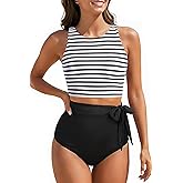 Aqua Eve Women High Waisted Bikini Set Racerback Swimsuit Two Piece Bathing Suit High Neck Swimwear