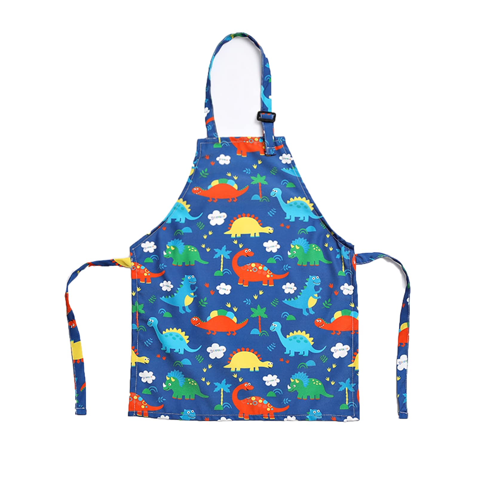 TOPWAYS Cartoon Canvas Kids Aprons, Adjustable Neck Children's Apron for Cooking Baking Painting Wear (blue dinosaur apron)