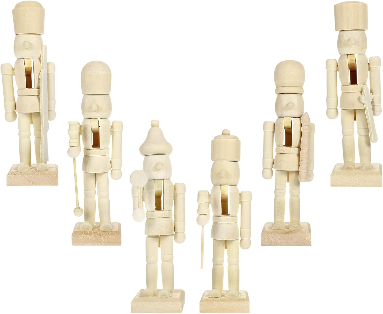 Nutcrackers - BESTOYARD 6Pcs Nutcracker Christmas Decoration Wooden Nutcracker Ornament DIY Paintable Nutcracker Figures