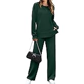 OFEEFAN Women's 2 Piece Lounge Set Travel Airport Outfits Side Slit Tracksuit Wide Leg Loungewear Baggy Comfy Sweatsuit S-3XL