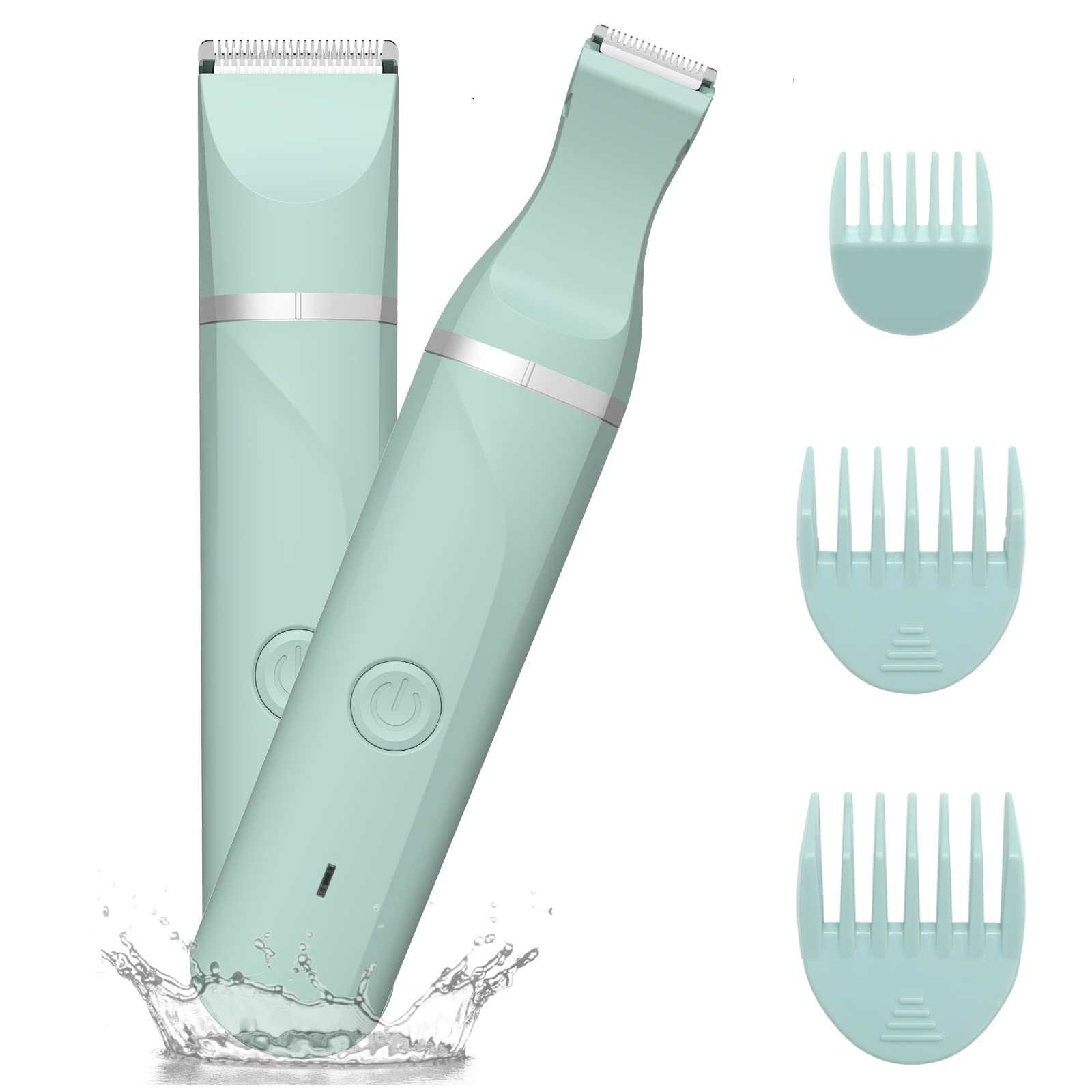 Rechargable Bikini Trimmer Women Body Trimmer Painless Pubic Hair Trimmer for Women Bikini Arms Legs Underarms Lady Shaver for Womens,Replaceable Snap-in Ceramic Blades,IPX7,Wet and Dry Use,Green