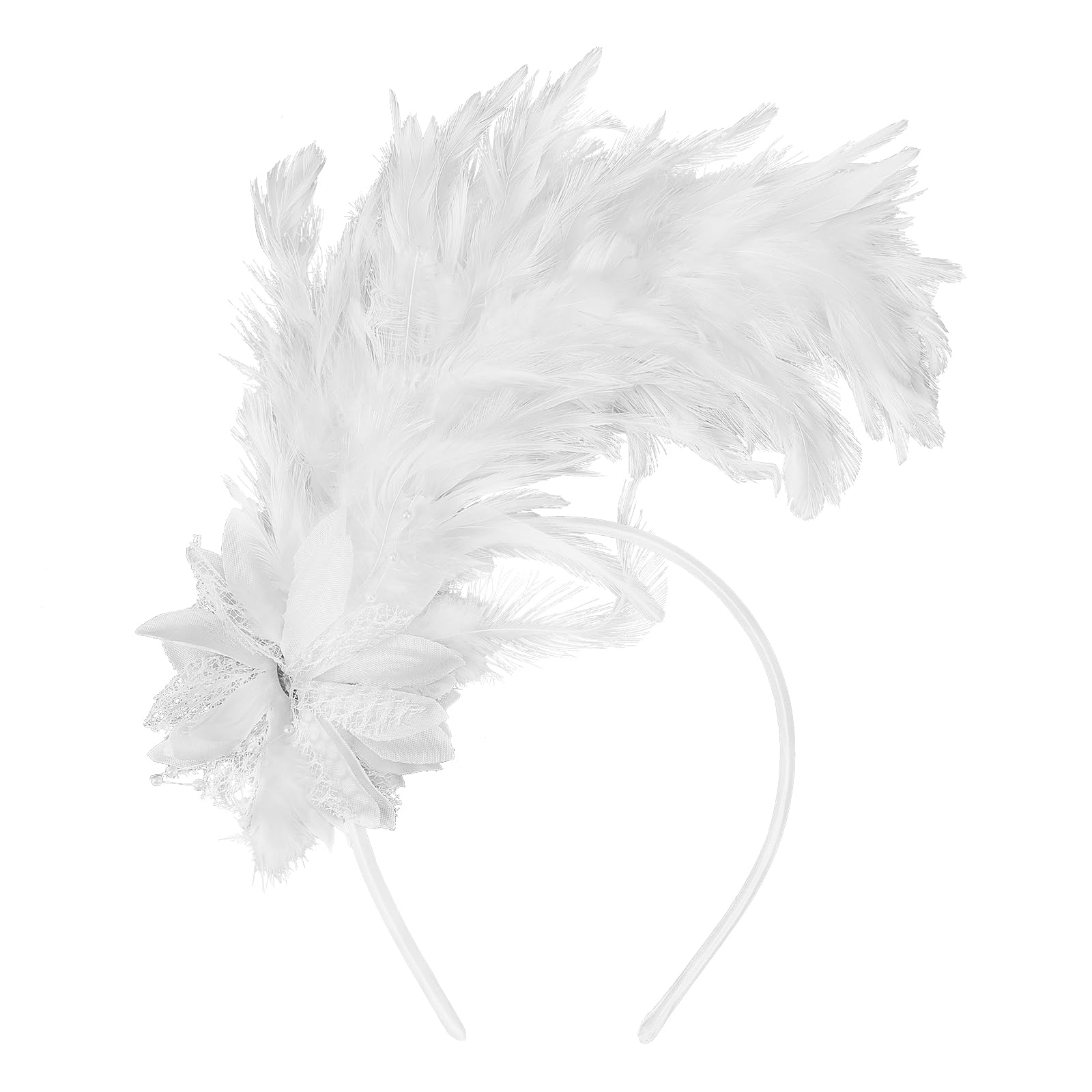 MWOOT Feather Headband, 1920s Feathered Headpiece, White Roaring 20s Fascinators for Women, Artificial Flower Feather Headwear, Hair Accessories for Cocktail Wedding Prom Tea Party Decoration — image 1