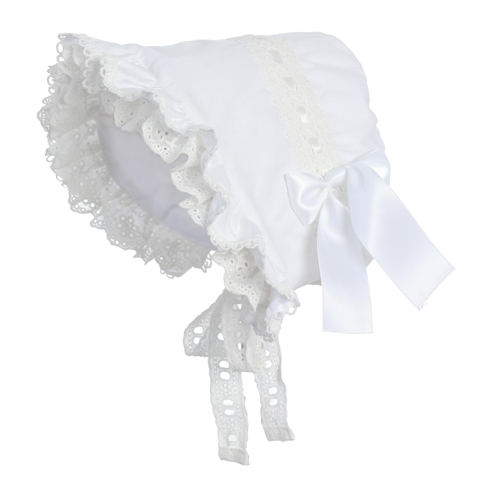 BPURB Victorian White Lace Bonnet Hat for Women Ladies Handmaid Medieval Colonial Costume Accessory Cotton (White-1) — image 1